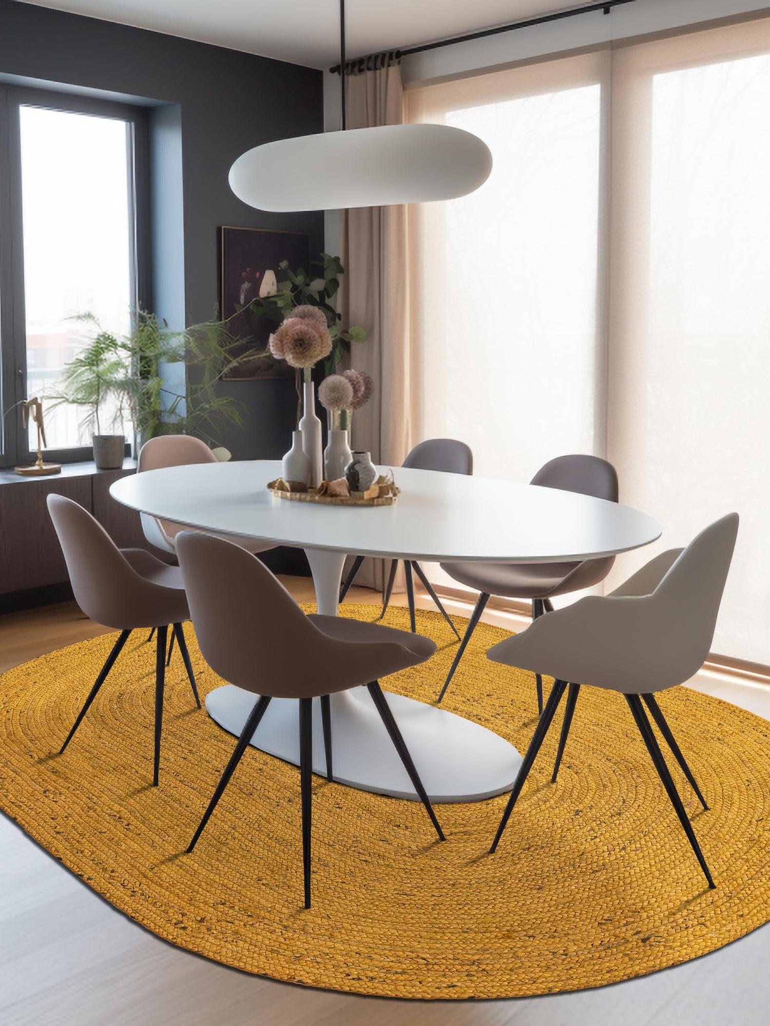 Yellow 3' 3 x 5' 1 Braided Jute Oval Area Rug 100% Jute Hand Braided Natural Eco-Friendly Boho Style Carpet for Living Rooms Dining Office Space Dorms for Sale at Rug Engine