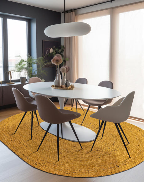 Yellow 3' 3 x 5' 1 Braided Jute Oval Area Rug 100% Jute Hand Braided Natural Eco-Friendly Boho Style Carpet for Living Rooms Dining Office Space Dorms for Sale at Rug Engine