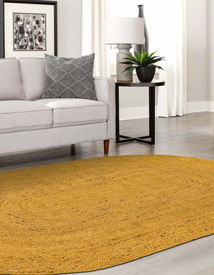 Yellow 5' 1 x 8' Braided Jute Oval Rug