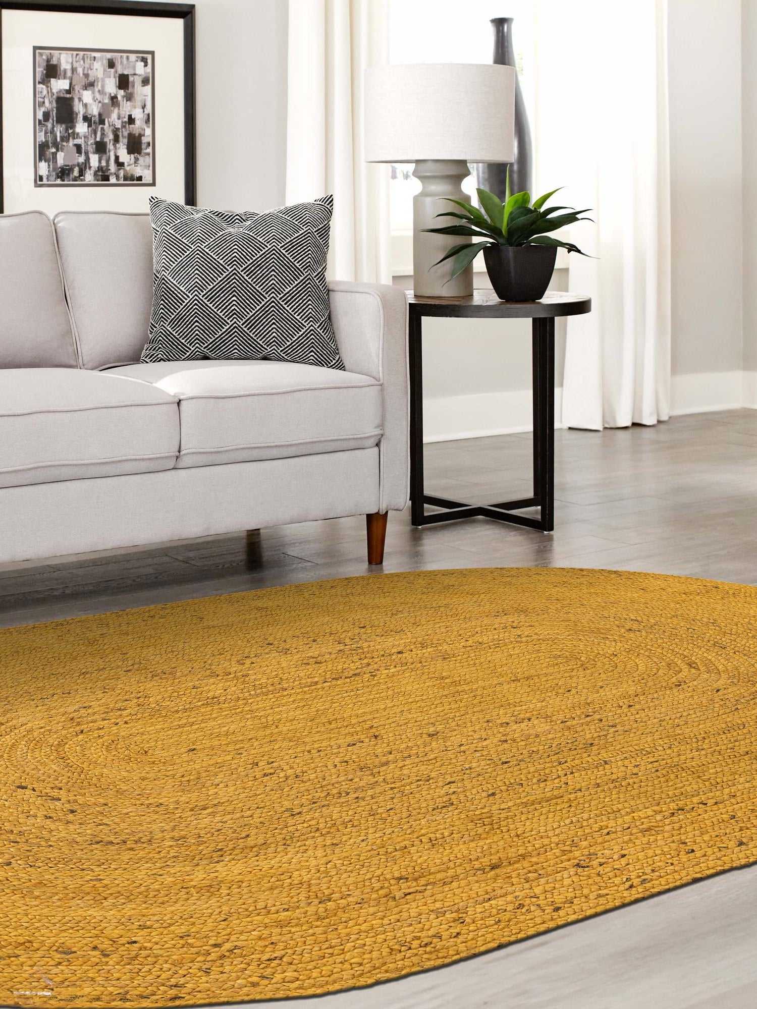 Yellow 8' x 10' Braided Jute Oval Area Rug 100% Jute Hand Braided Natural Eco-Friendly Boho Style Carpet for Living Rooms Dining Office Space Dorms for Sale at Rug Engine