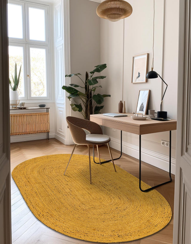 Yellow 5' 1 x 8' Braided Jute Oval Rug