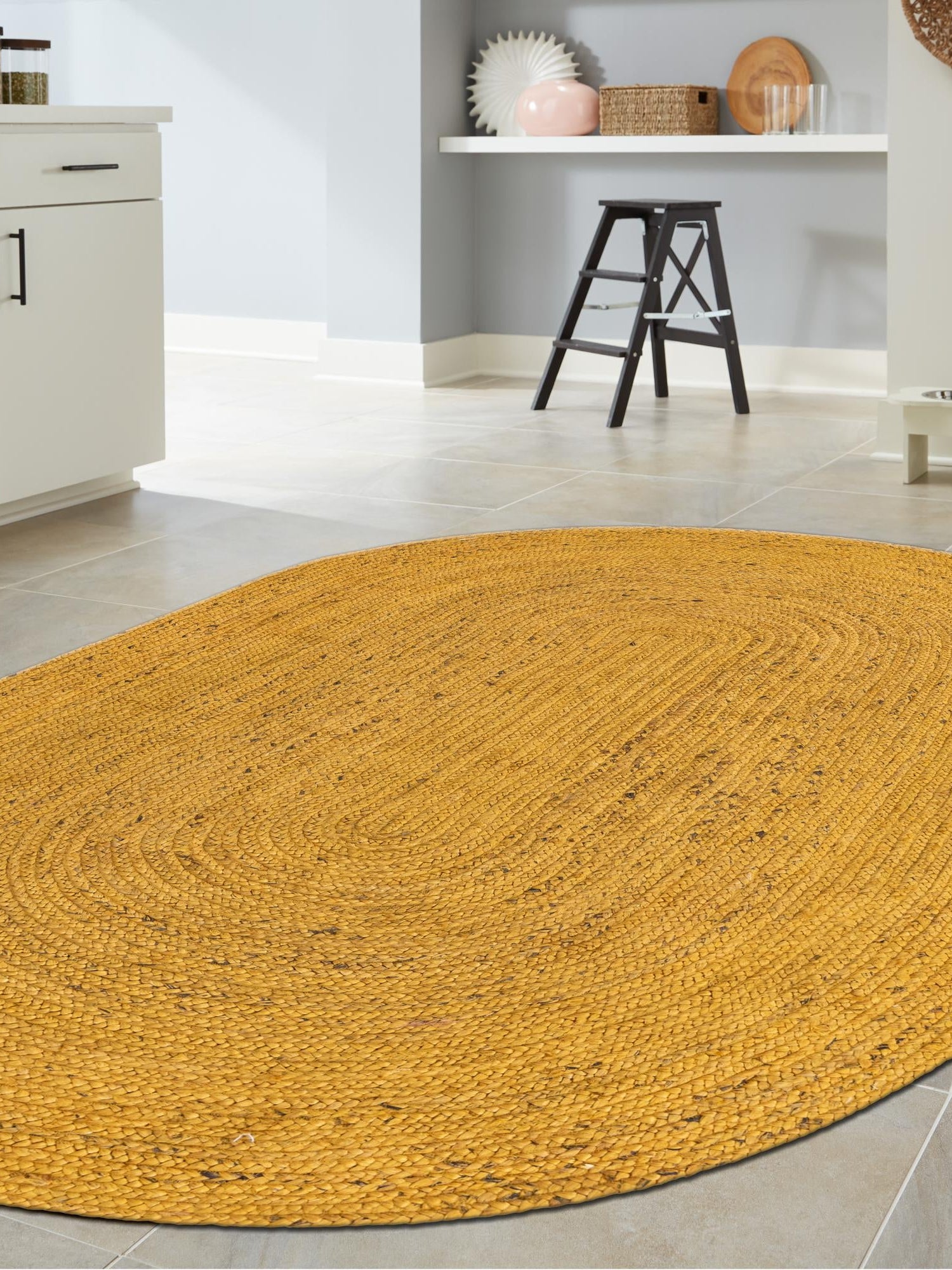 Yellow 3' 3 x 5' 1 Braided Jute Oval Area Rug 100% Jute Hand Braided Natural Eco-Friendly Boho Style Carpet for Living Rooms Dining Office Space Dorms for Sale at Rug Engine