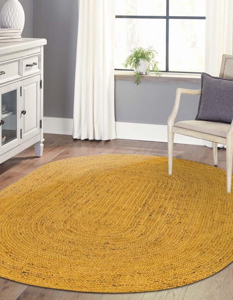 Yellow 5' 1 x 8' Braided Jute Oval Area Rug 100% Jute Hand Braided Natural Eco-Friendly Boho Style Carpet for Living Rooms Dining Office Space Dorms for Sale at Rug Engine