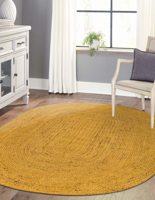 Yellow 5' 1 x 8' Braided Jute Oval Rug