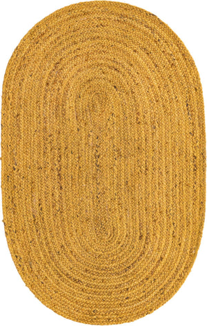 Yellow 3' 3 x 5' 1 Braided Jute Oval Rug