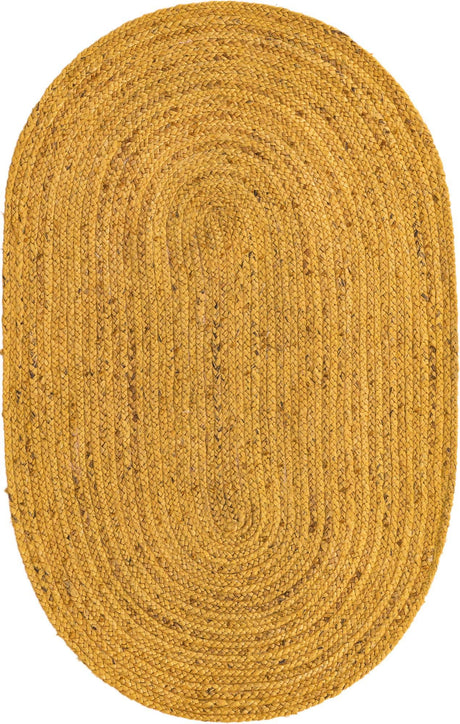 Yellow 3' 3 x 5' 1 Braided Jute Oval Rug
