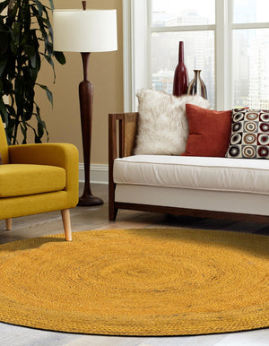 Yellow 8' x 8' Braided Jute Round Rug