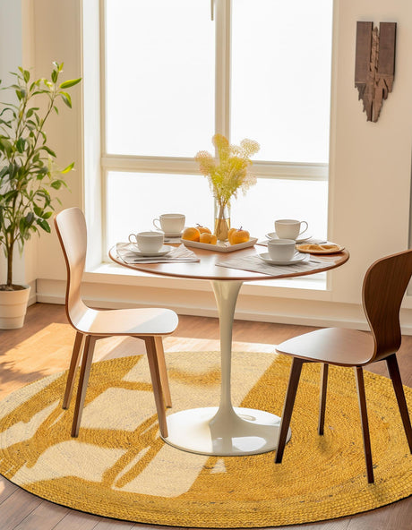 Yellow 8' x 8' Braided Jute Round Area Rug 100% Jute Hand Braided Natural Eco-Friendly Boho Style Carpet for Living Rooms Dining Office Space Dorms for Sale at Rug Engine