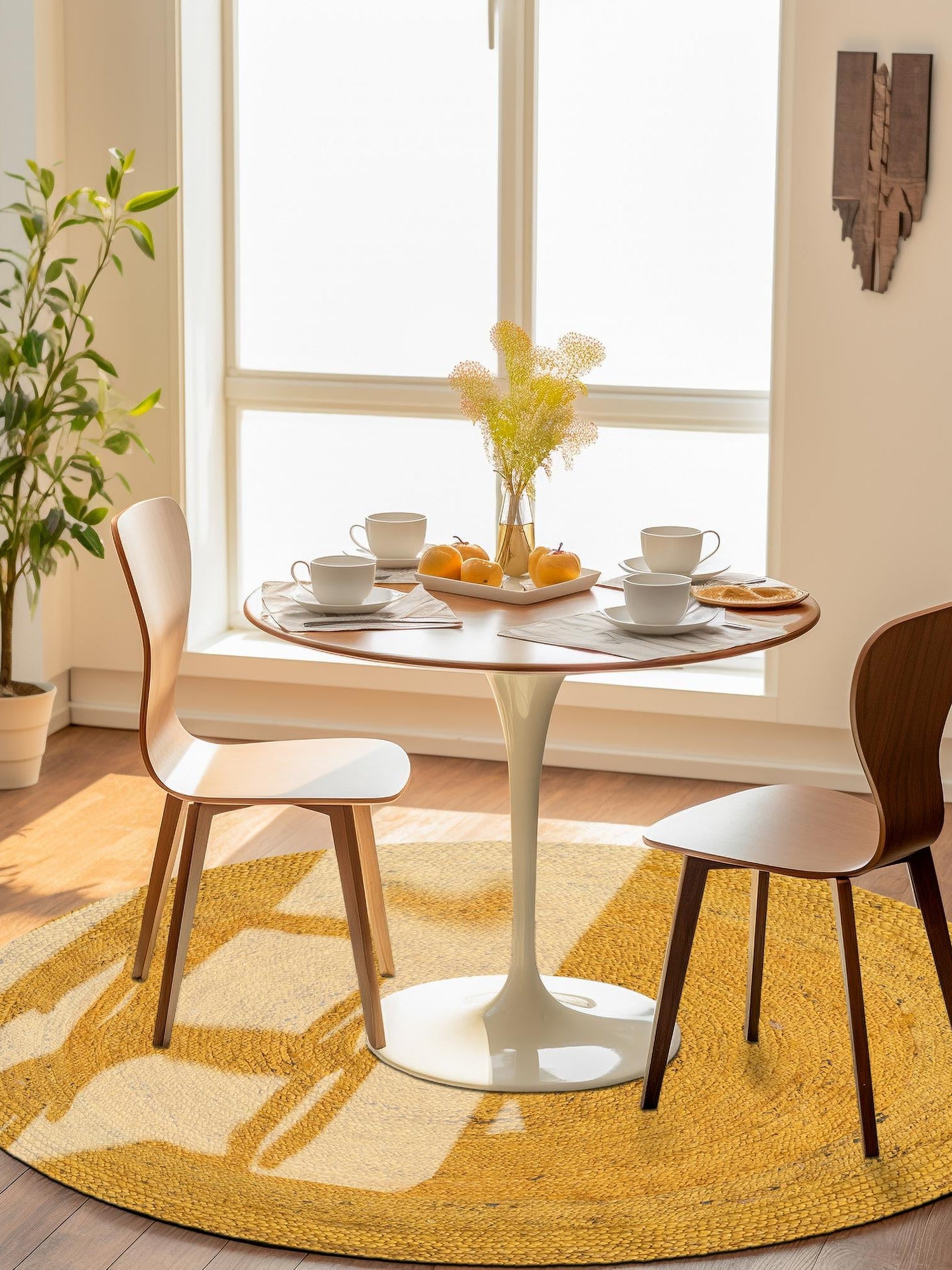 Yellow 5' 1 x 5' 1 Braided Jute Round Area Rug 100% Jute Hand Braided Natural Eco-Friendly Boho Style Carpet for Living Rooms Dining Office Space Dorms for Sale at Rug Engine
