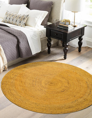 Yellow 8' x 8' Braided Jute Round Rug