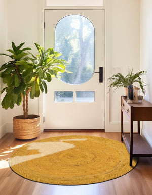 Yellow 5' 1 x 5' 1 Braided Jute Round Rug
