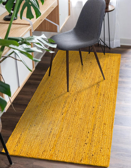 Yellow 2' 6 x 6' 1 Braided Jute Runner Area Rug 100% Jute Hand Braided Natural Eco-Friendly Boho Style Carpet for Living Rooms Dining Office Space Dorms for Sale at Rug Engine