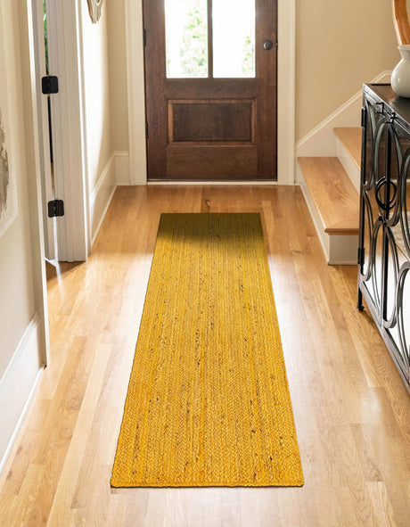 Yellow 2' 6 x 6' 1 Braided Jute Runner Area Rug 100% Jute Hand Braided Natural Eco-Friendly Boho Style Carpet for Living Rooms Dining Office Space Dorms for Sale at Rug Engine
