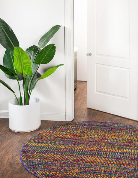Multicolor 5' 3 x 5' 3 Calypso Round Area Rug 100% Polypropylene With Cotton Backing Colorful Vivid Traditional Design Carpet for Living Office Dining Rooms for Sale at Rug Engine