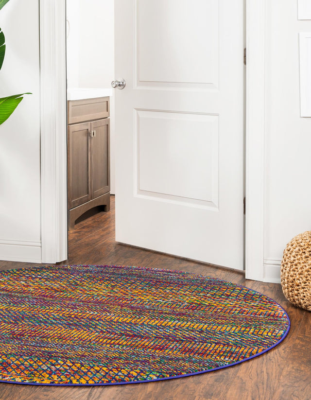 Multicolor 4' x 4' Calypso Round Area Rug 100% Polypropylene With Cotton Backing Colorful Vivid Traditional Design Carpet for Living Office Dining Rooms for Sale at Rug Engine