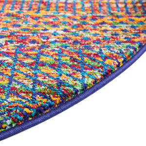 Multicolor 4' x 4' Calypso Round Area Rug 100% Polypropylene With Cotton Backing Colorful Vivid Traditional Design Carpet for Living Office Dining Rooms for Sale at Rug Engine