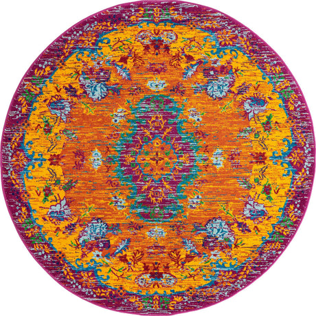 Orange 5' 3 x 5' 3 Calypso Round Area Rug 100% Polypropylene With Cotton Backing Colorful Vivid Traditional Design Carpet for Living Office Dining Rooms for Sale at Rug Engine