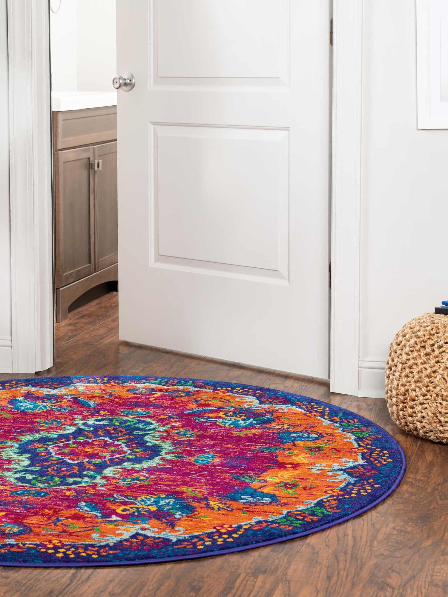 Fuchsia 5' 3 x 5' 3 Calypso Round Area Rug 100% Polypropylene With Cotton Backing Colorful Vivid Traditional Design Carpet for Living Office Dining Rooms for Sale at Rug Engine