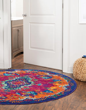 Fuchsia 5' 3 x 5' 3 Calypso Round Area Rug 100% Polypropylene With Cotton Backing Colorful Vivid Traditional Design Carpet for Living Office Dining Rooms for Sale at Rug Engine