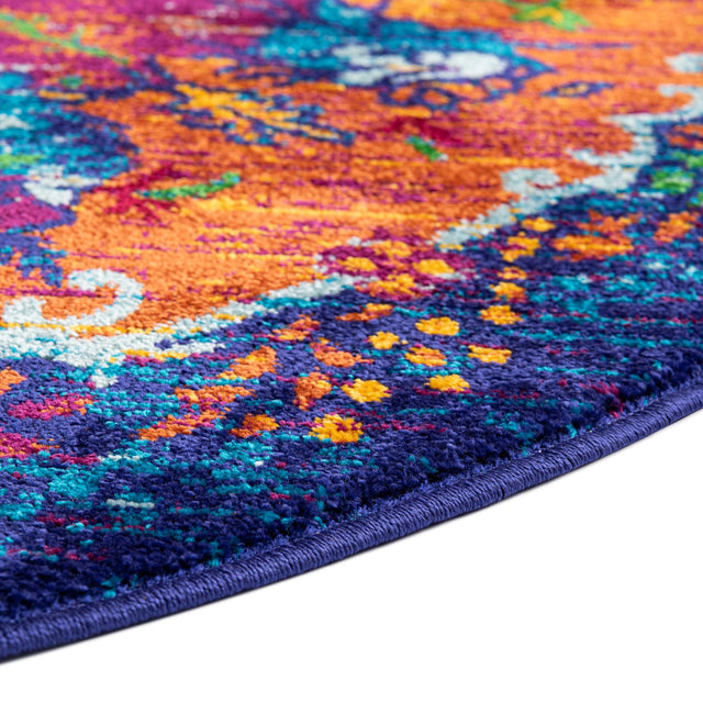 Fuchsia 4' x 4' Calypso Round Area Rug 100% Polypropylene With Cotton Backing Colorful Vivid Traditional Design Carpet for Living Office Dining Rooms for Sale at Rug Engine