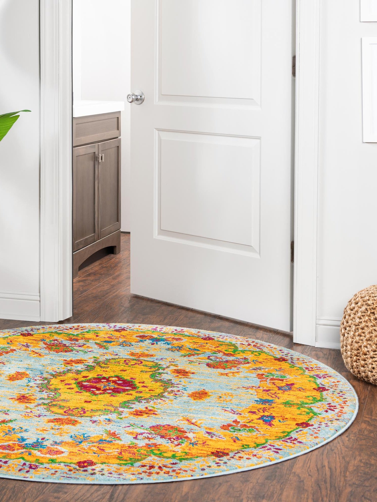 Aqua 4' x 4' Calypso Round Area Rug 100% Polypropylene With Cotton Backing Colorful Vivid Traditional Design Carpet for Living Office Dining Rooms for Sale at Rug Engine