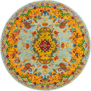 Aqua 5' 3 x 5' 3 Calypso Round Area Rug 100% Polypropylene With Cotton Backing Colorful Vivid Traditional Design Carpet for Living Office Dining Rooms for Sale at Rug Engine