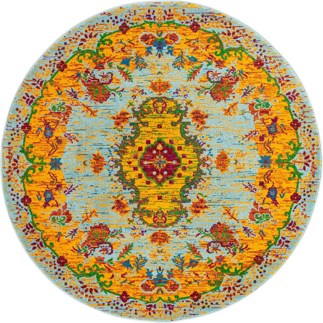 Aqua 5' 3 x 5' 3 Calypso Round Area Rug 100% Polypropylene With Cotton Backing Colorful Vivid Traditional Design Carpet for Living Office Dining Rooms for Sale at Rug Engine
