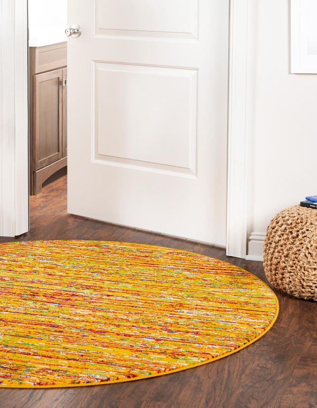 Yellow 5' 3 x 5' 3 Calypso Round Area Rug 100% Polypropylene With Cotton Backing Colorful Vivid Traditional Design Carpet for Living Office Dining Rooms for Sale at Rug Engine