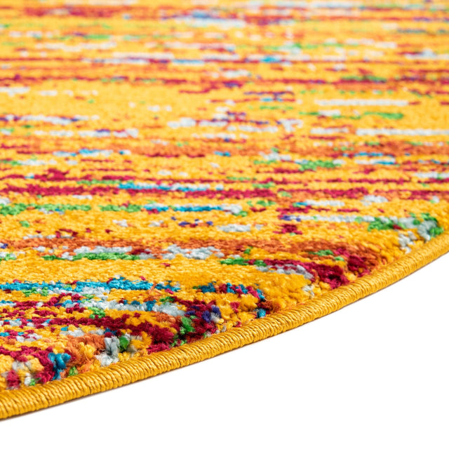 Yellow 5' 3 x 5' 3 Calypso Round Area Rug 100% Polypropylene With Cotton Backing Colorful Vivid Traditional Design Carpet for Living Office Dining Rooms for Sale at Rug Engine