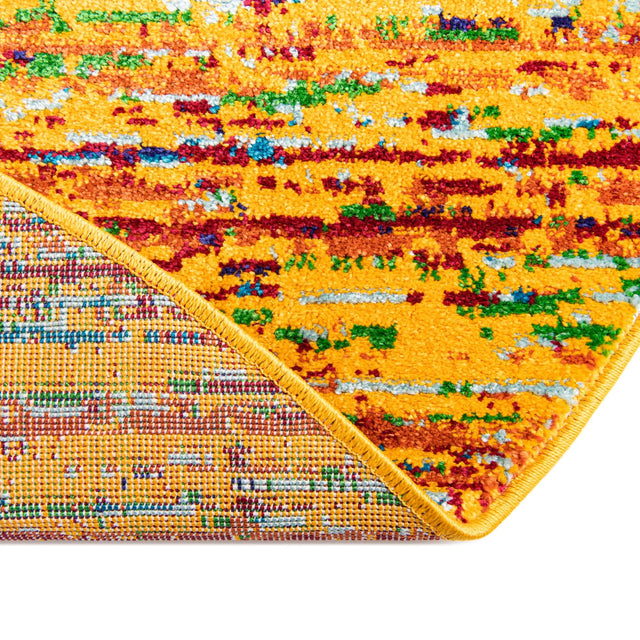 Yellow 4' x 4' Calypso Round Area Rug 100% Polypropylene With Cotton Backing Colorful Vivid Traditional Design Carpet for Living Office Dining Rooms for Sale at Rug Engine