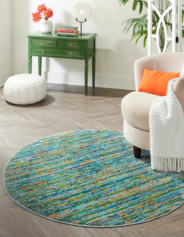 Aqua 7' 10 x 7' 10 Calypso Round Area Rug 100% Polypropylene With Cotton Backing Colorful Vivid Traditional Design Carpet for Living Office Dining Rooms for Sale at Rug Engine