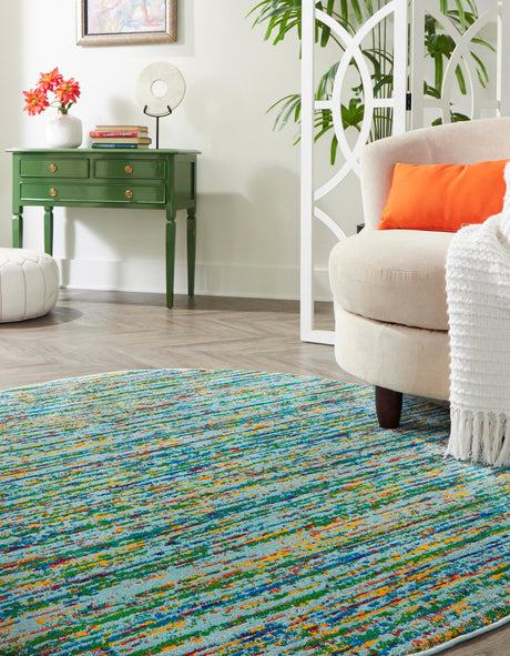 Aqua 5' 3 x 5' 3 Calypso Round Area Rug 100% Polypropylene With Cotton Backing Colorful Vivid Traditional Design Carpet for Living Office Dining Rooms for Sale at Rug Engine
