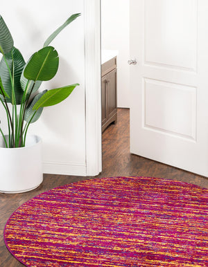 Pink 5' 3 x 5' 3 Calypso Round Area Rug 100% Polypropylene With Cotton Backing Colorful Vivid Traditional Design Carpet for Living Office Dining Rooms for Sale at Rug Engine