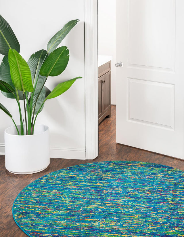 Navy Blue 7' 10 x 7' 10 Calypso Round Area Rug 100% Polypropylene With Cotton Backing Colorful Vivid Traditional Design Carpet for Living Office Dining Rooms for Sale at Rug Engine