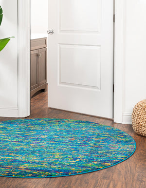 Navy Blue 5' 3 x 5' 3 Calypso Round Area Rug 100% Polypropylene With Cotton Backing Colorful Vivid Traditional Design Carpet for Living Office Dining Rooms for Sale at Rug Engine
