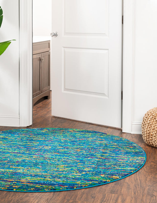 Navy Blue 5' 3 x 5' 3 Calypso Round Area Rug 100% Polypropylene With Cotton Backing Colorful Vivid Traditional Design Carpet for Living Office Dining Rooms for Sale at Rug Engine