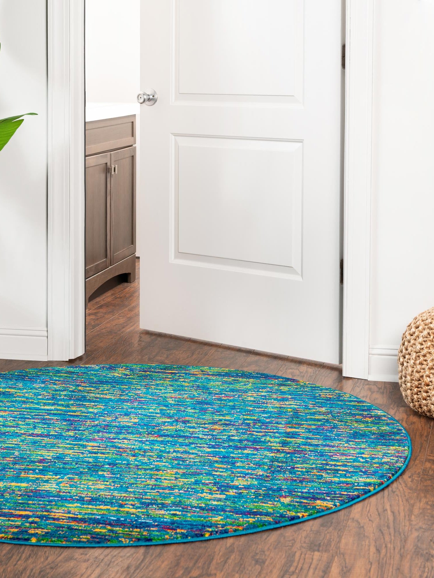 Navy Blue 4' x 4' Calypso Round Area Rug 100% Polypropylene With Cotton Backing Colorful Vivid Traditional Design Carpet for Living Office Dining Rooms for Sale at Rug Engine