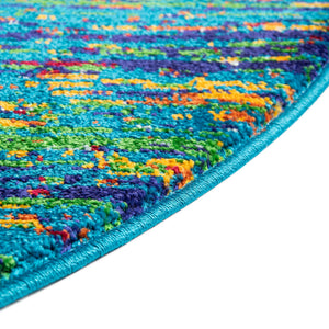 Navy Blue 7' 10 x 7' 10 Calypso Round Area Rug 100% Polypropylene With Cotton Backing Colorful Vivid Traditional Design Carpet for Living Office Dining Rooms for Sale at Rug Engine