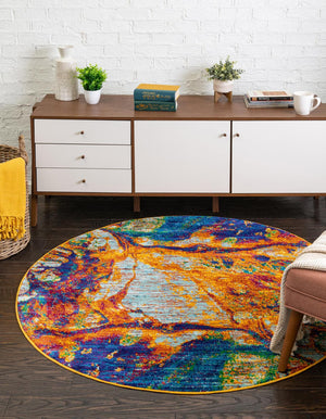 Multicolor 7' 10 x 7' 10 Calypso Round Area Rug 100% Polypropylene With Cotton Backing Colorful Vivid Traditional Design Carpet for Living Office Dining Rooms for Sale at Rug Engine
