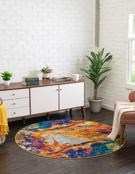 Multicolor 5' 3 x 5' 3 Calypso Round Area Rug 100% Polypropylene With Cotton Backing Colorful Vivid Traditional Design Carpet for Living Office Dining Rooms for Sale at Rug Engine