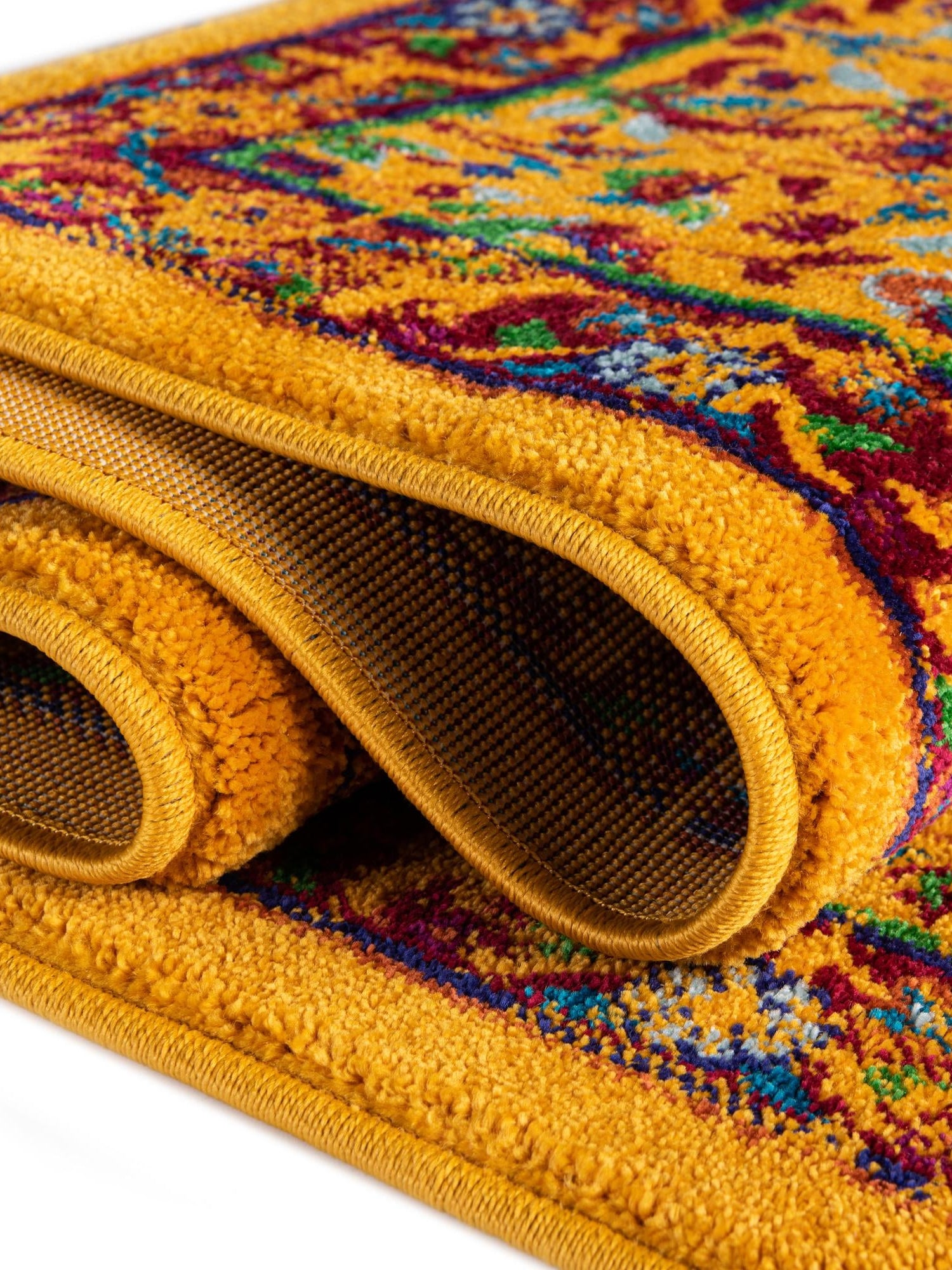 Yellow 7' 10 x 7' 10 Calypso Round Area Rug 100% Polypropylene With Cotton Backing Colorful Vivid Traditional Design Carpet for Living Office Dining Rooms for Sale at Rug Engine