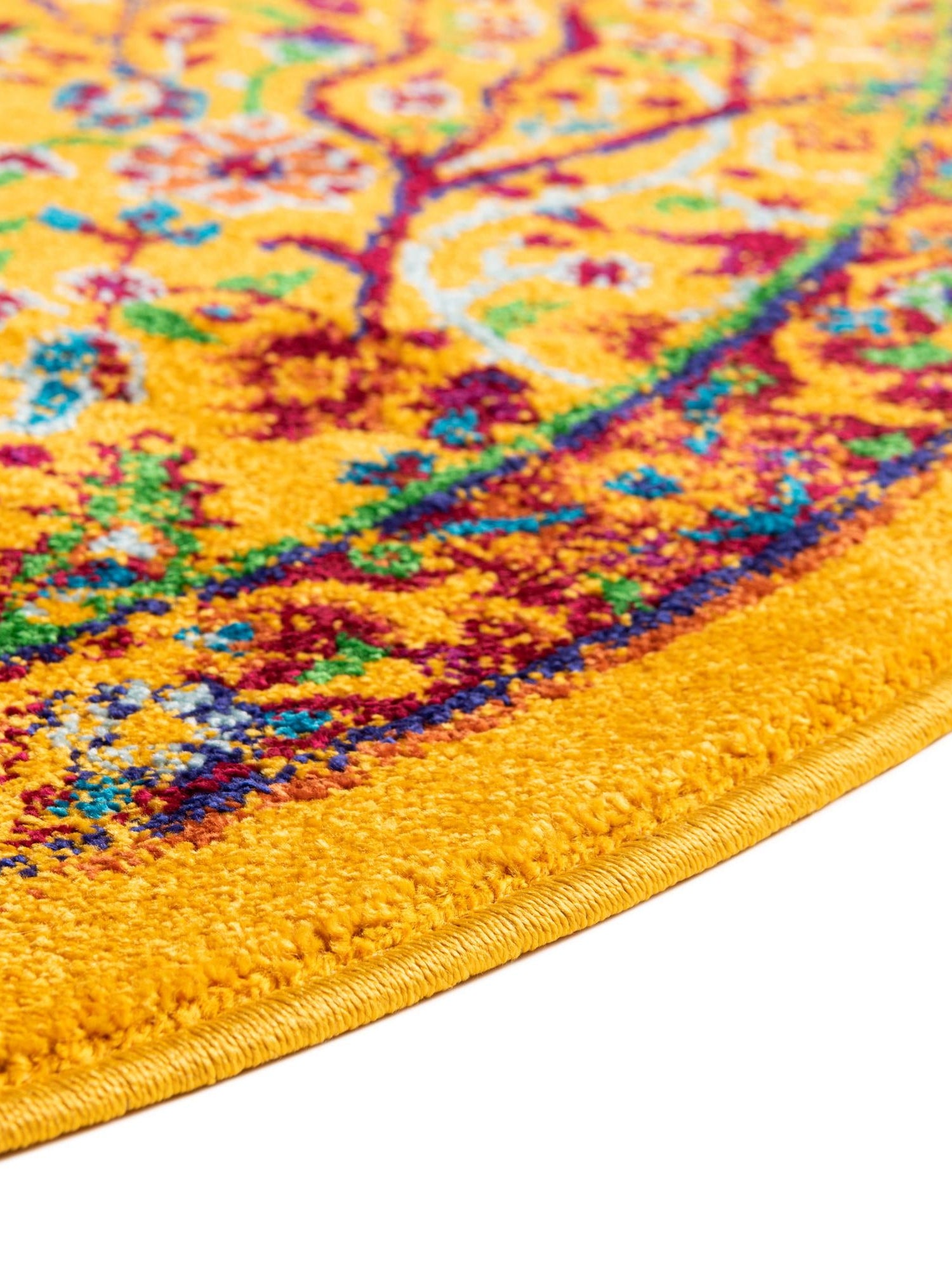 Yellow 7' 10 x 7' 10 Calypso Round Area Rug 100% Polypropylene With Cotton Backing Colorful Vivid Traditional Design Carpet for Living Office Dining Rooms for Sale at Rug Engine
