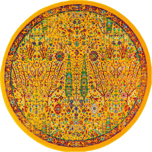 Yellow 5' 3 x 5' 3 Calypso Round Area Rug 100% Polypropylene With Cotton Backing Colorful Vivid Traditional Design Carpet for Living Office Dining Rooms for Sale at Rug Engine