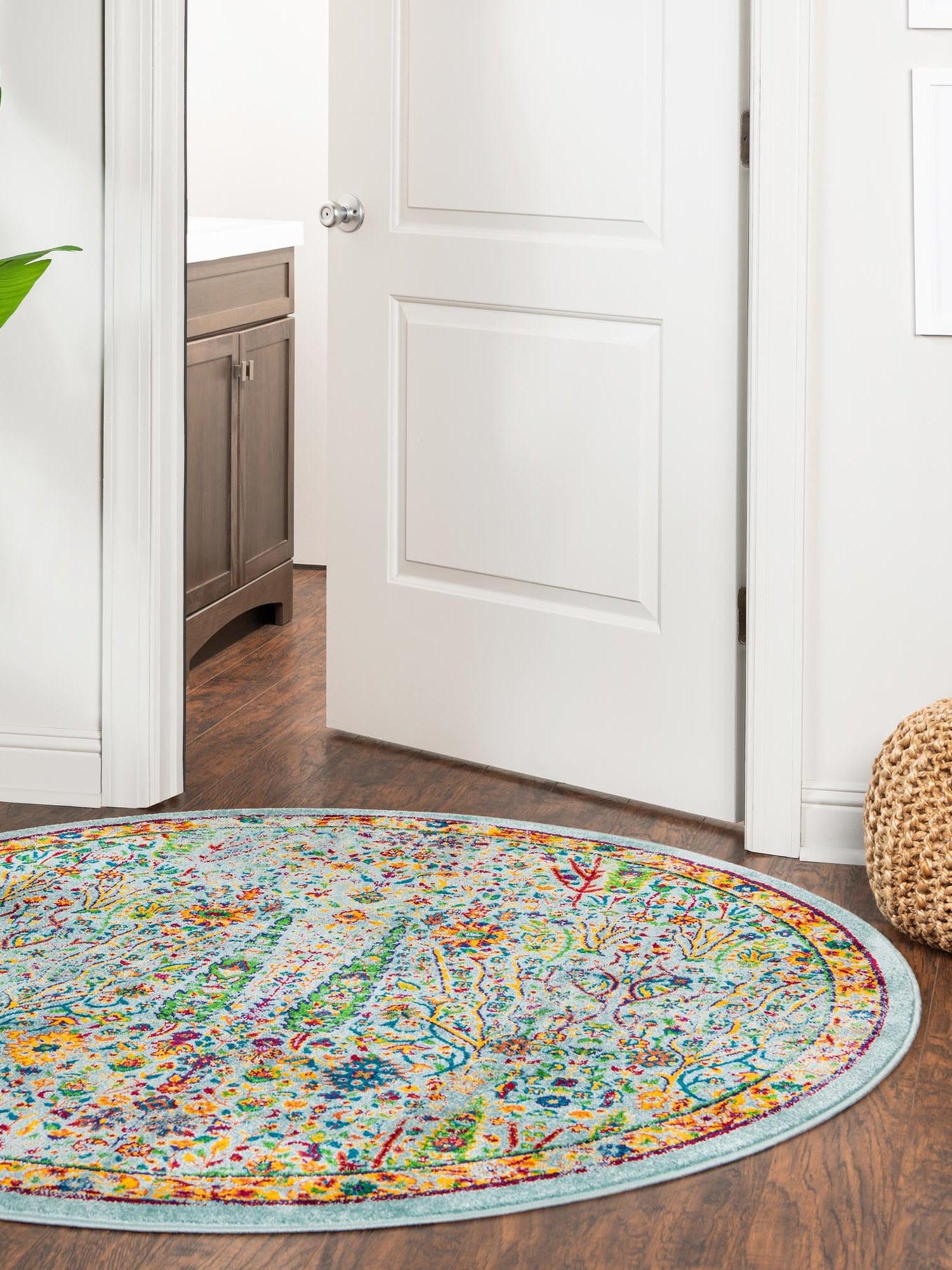 Aqua 3' 3 x 3' 3 Calypso Round Area Rug 100% Polypropylene With Cotton Backing Colorful Vivid Traditional Design Carpet for Living Office Dining Rooms for Sale at Rug Engine