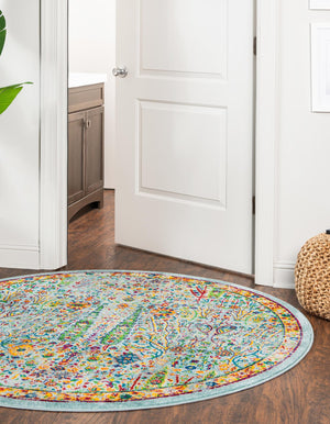 Aqua 3' 3 x 3' 3 Calypso Round Area Rug 100% Polypropylene With Cotton Backing Colorful Vivid Traditional Design Carpet for Living Office Dining Rooms for Sale at Rug Engine