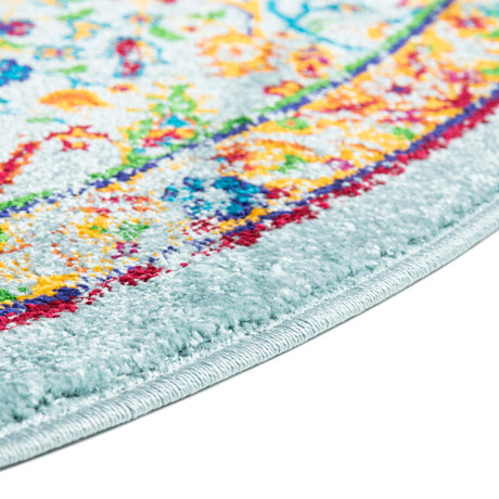 Aqua 6' 1 x 6' 1 Calypso Round Area Rug 100% Polypropylene With Cotton Backing Colorful Vivid Traditional Design Carpet for Living Office Dining Rooms for Sale at Rug Engine