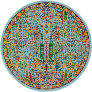 Aqua 5' 3 x 5' 3 Calypso Round Area Rug 100% Polypropylene With Cotton Backing Colorful Vivid Traditional Design Carpet for Living Office Dining Rooms for Sale at Rug Engine