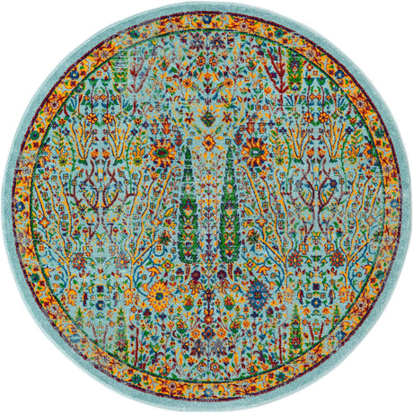Aqua 5' 3 x 5' 3 Calypso Round Area Rug 100% Polypropylene With Cotton Backing Colorful Vivid Traditional Design Carpet for Living Office Dining Rooms for Sale at Rug Engine