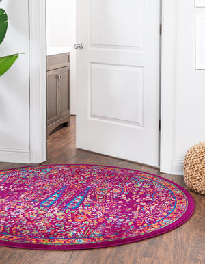 Pink 5' 3 x 5' 3 Calypso Round Area Rug 100% Polypropylene With Cotton Backing Colorful Vivid Traditional Design Carpet for Living Office Dining Rooms for Sale at Rug Engine