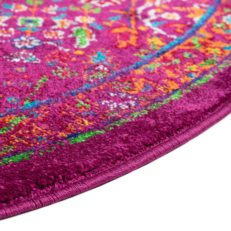 Pink 4' x 4' Calypso Round Area Rug 100% Polypropylene With Cotton Backing Colorful Vivid Traditional Design Carpet for Living Office Dining Rooms for Sale at Rug Engine